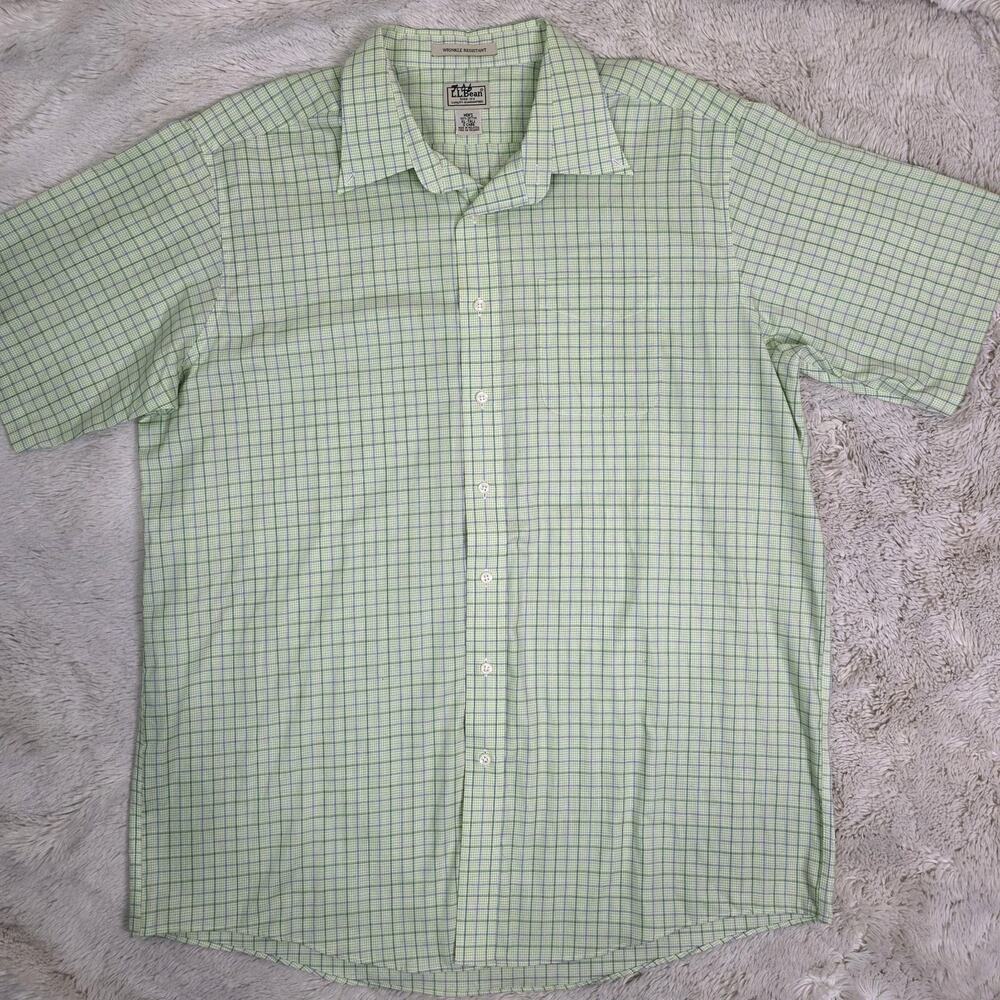 LL Bean Shirt Mens XL TALL Green Plaid Short Sleeve Button Up Wrinkle Resistant